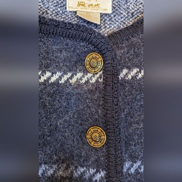 Tally Ho Navy and White 100% boiled wool Plaid Women's Cardigan - Picture 7 of 9